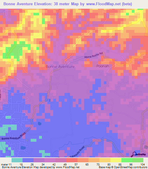 Bonne Aventure,Trinidad and Tobago Elevation Map