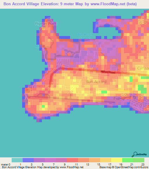 Bon Accord Village,Trinidad and Tobago Elevation Map