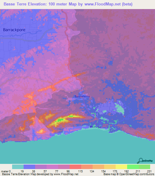 Basse Terre,Trinidad and Tobago Elevation Map