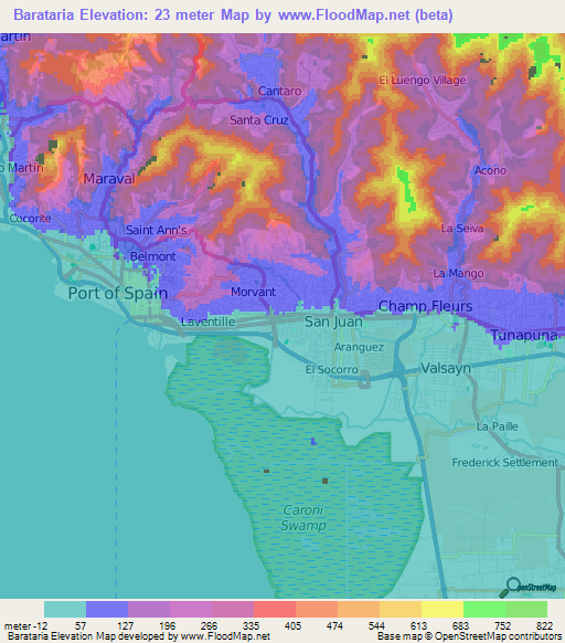 Elevation of Barataria,Trinidad and Tobago Elevation Map, Topography, Contour