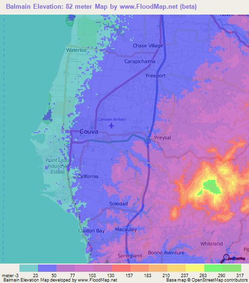 Balmain,Trinidad and Tobago Elevation Map