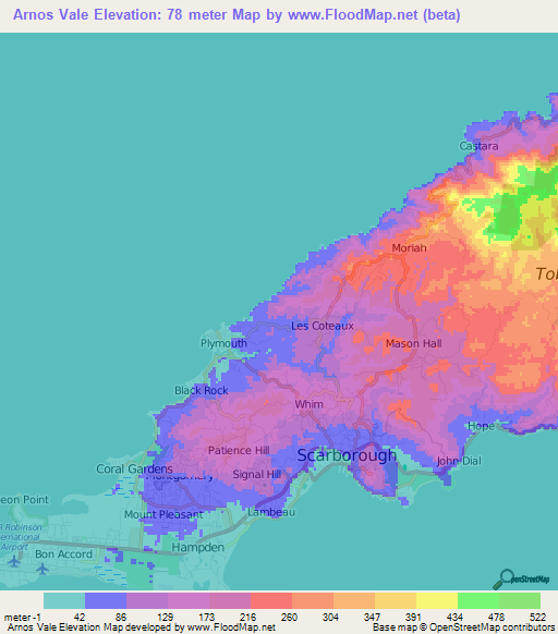 Arnos Vale,Trinidad and Tobago Elevation Map