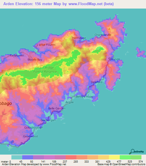 Arden,Trinidad and Tobago Elevation Map