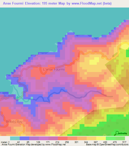 Anse Fourmi,Trinidad and Tobago Elevation Map