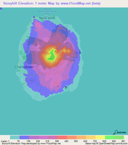 Stonyhill,Saint Kitts and Nevis Elevation Map