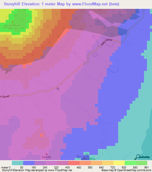 Stonyhill,Saint Kitts and Nevis Elevation Map