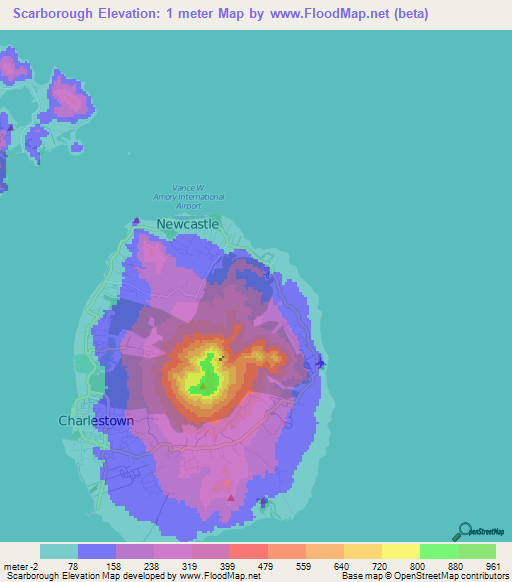 Scarborough,Saint Kitts and Nevis Elevation Map