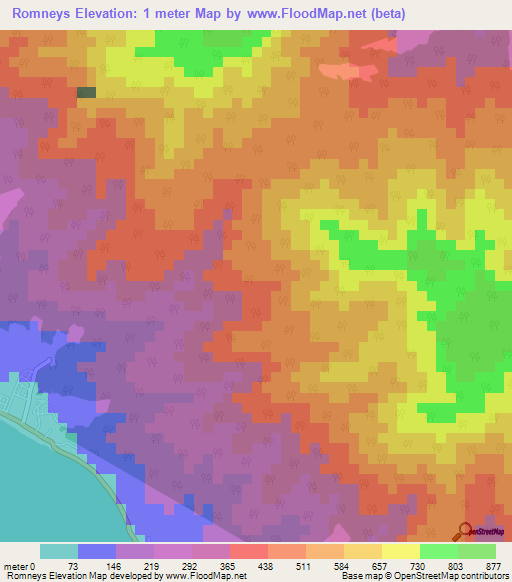 Romneys,Saint Kitts and Nevis Elevation Map