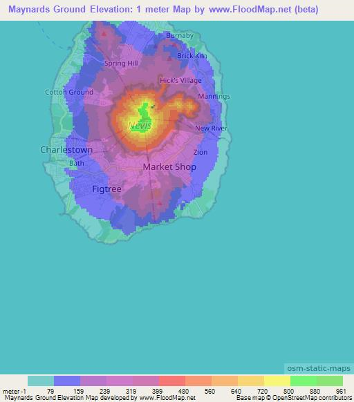 Maynards Ground,Saint Kitts and Nevis Elevation Map