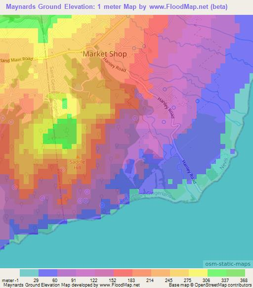 Maynards Ground,Saint Kitts and Nevis Elevation Map