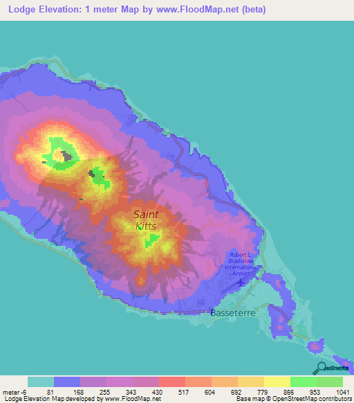 Lodge,Saint Kitts and Nevis Elevation Map