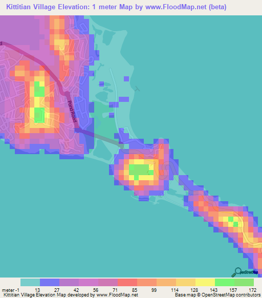 Kittitian Village,Saint Kitts and Nevis Elevation Map