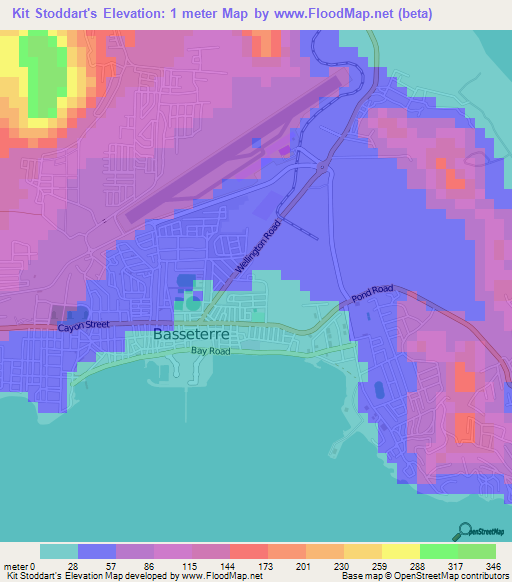 Kit Stoddart's,Saint Kitts and Nevis Elevation Map