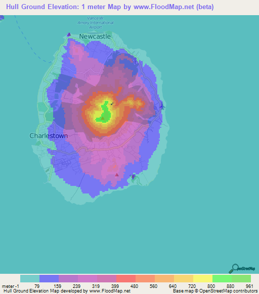 Hull Ground,Saint Kitts and Nevis Elevation Map