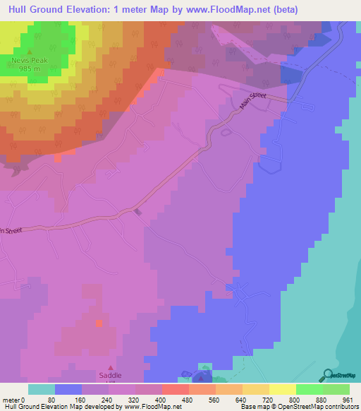 Hull Ground,Saint Kitts and Nevis Elevation Map