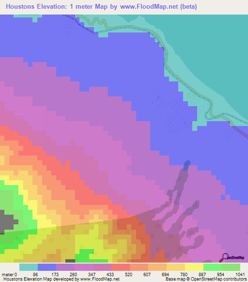 Houstons,Saint Kitts and Nevis Elevation Map