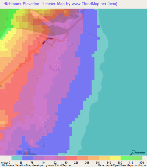 Hichmans,Saint Kitts and Nevis Elevation Map