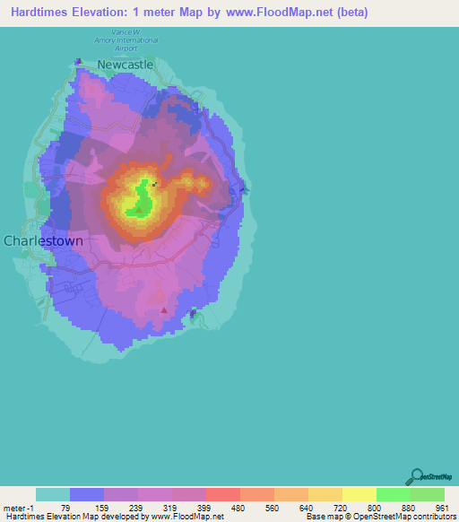 Hardtimes,Saint Kitts and Nevis Elevation Map