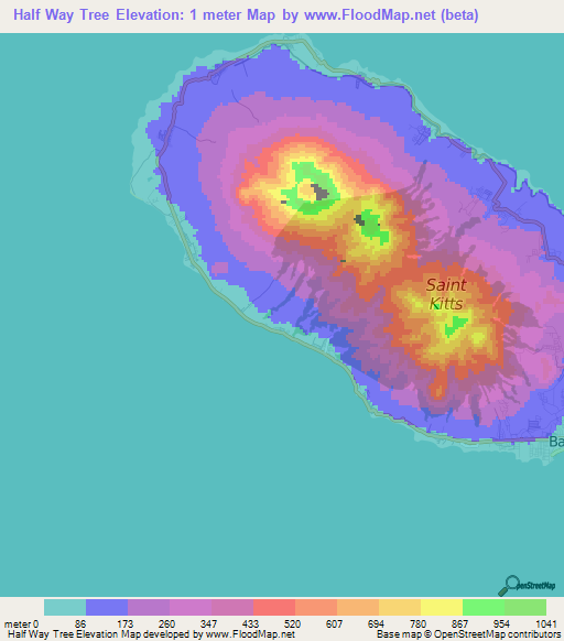 Half Way Tree,Saint Kitts and Nevis Elevation Map