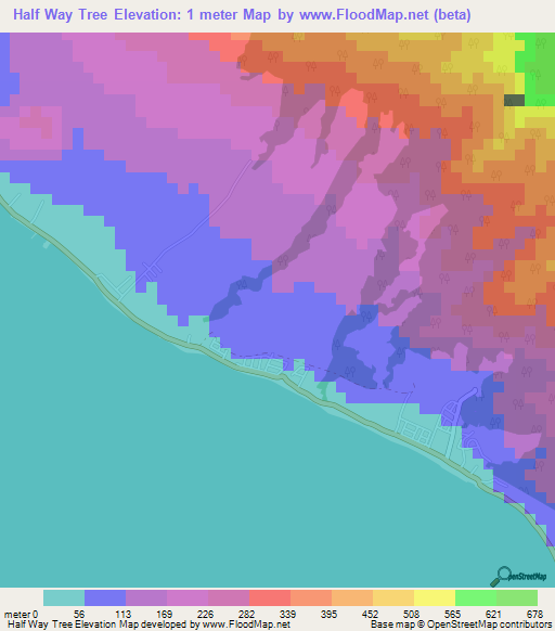 Half Way Tree,Saint Kitts and Nevis Elevation Map