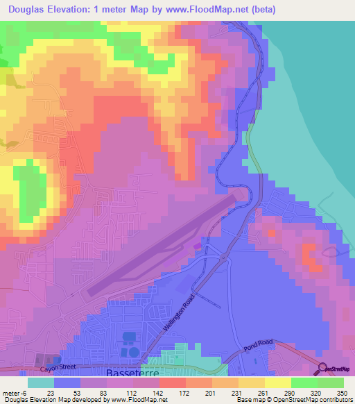 Douglas,Saint Kitts and Nevis Elevation Map