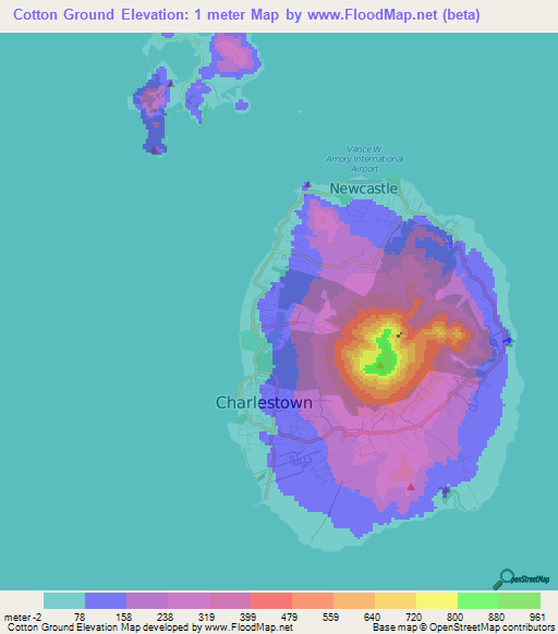 Cotton Ground,Saint Kitts and Nevis Elevation Map