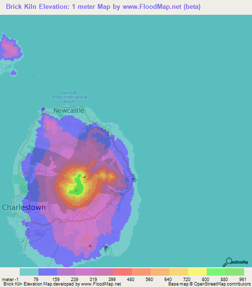 Brick Kiln,Saint Kitts and Nevis Elevation Map