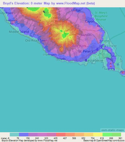 Boyd's,Saint Kitts and Nevis Elevation Map