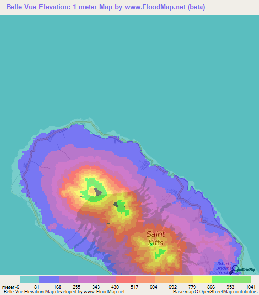 Belle Vue,Saint Kitts and Nevis Elevation Map