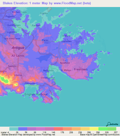 Blakes,Antigua and Barbuda Elevation Map