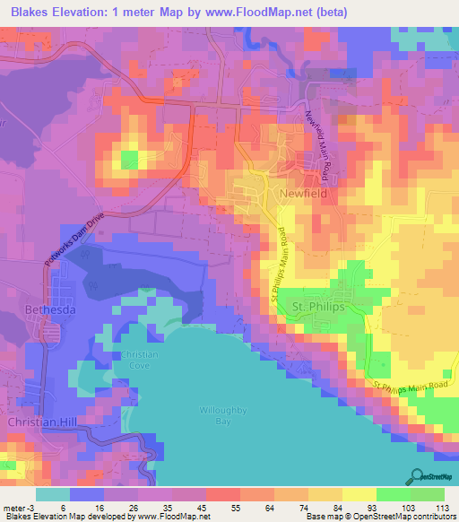 Blakes,Antigua and Barbuda Elevation Map