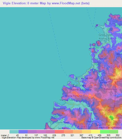Vigie,Saint Lucia Elevation Map