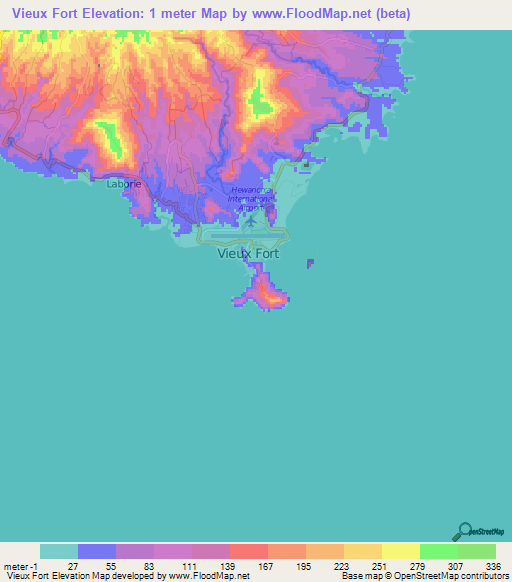 Vieux Fort,Saint Lucia Elevation Map