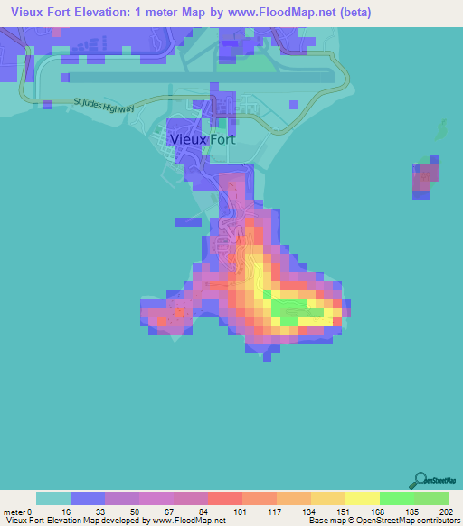 Vieux Fort,Saint Lucia Elevation Map