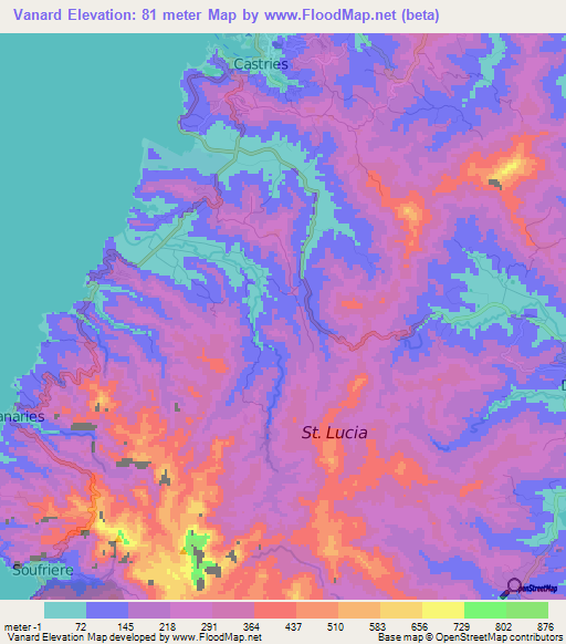 Vanard,Saint Lucia Elevation Map