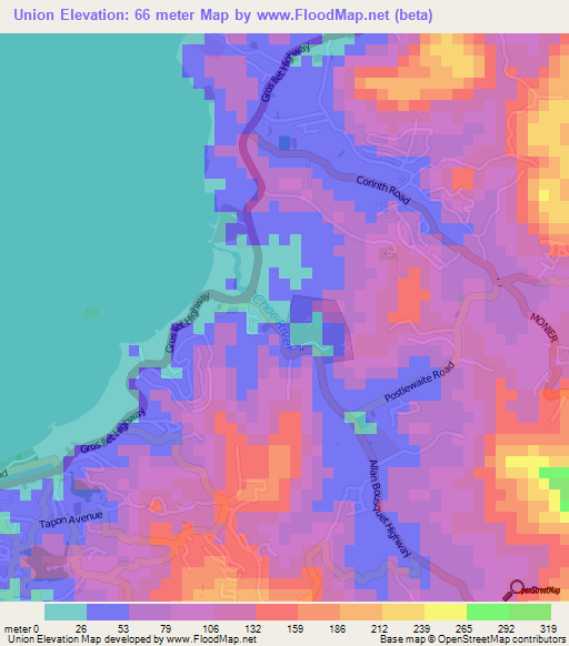 Union,Saint Lucia Elevation Map