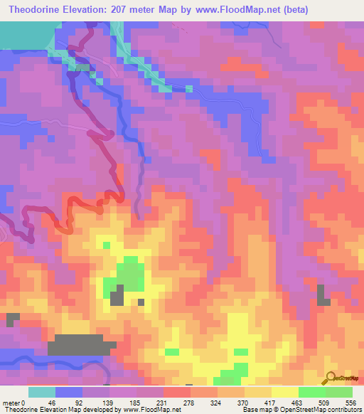 Theodorine,Saint Lucia Elevation Map