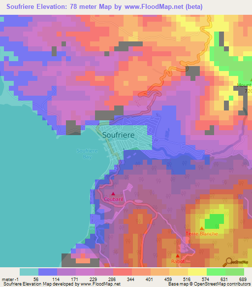 Soufriere,Saint Lucia Elevation Map