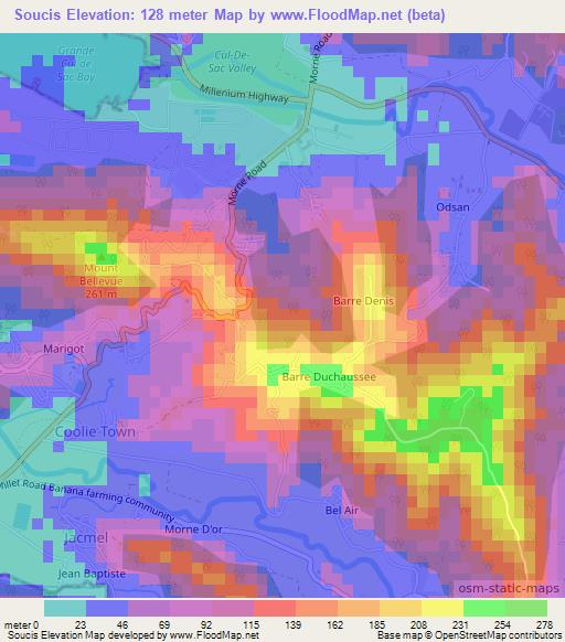 Soucis,Saint Lucia Elevation Map