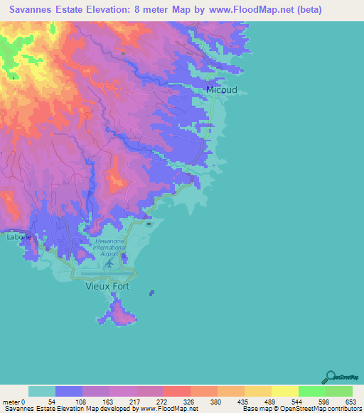 Savannes Estate,Saint Lucia Elevation Map