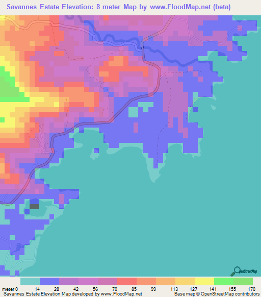 Savannes Estate,Saint Lucia Elevation Map