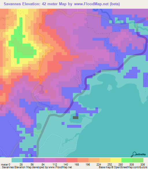 Savannes,Saint Lucia Elevation Map