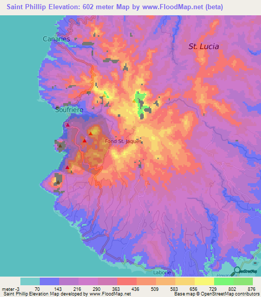 Saint Phillip,Saint Lucia Elevation Map