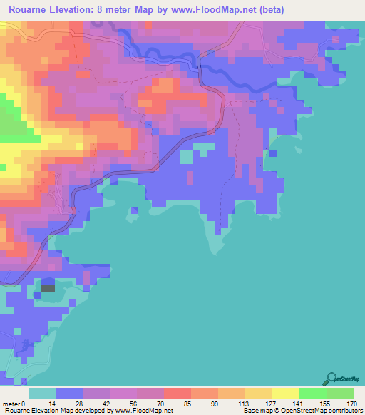 Rouarne,Saint Lucia Elevation Map