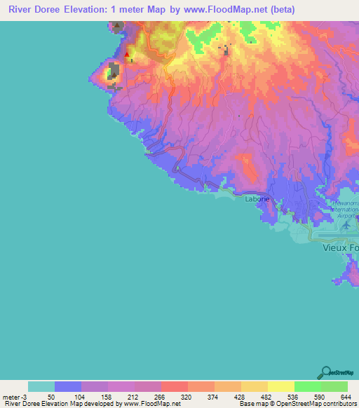 River Doree,Saint Lucia Elevation Map