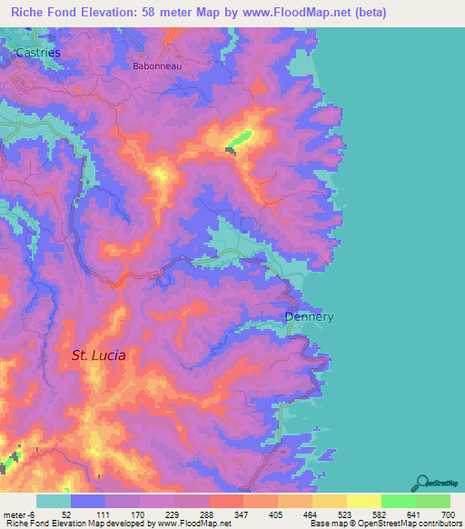 Riche Fond,Saint Lucia Elevation Map