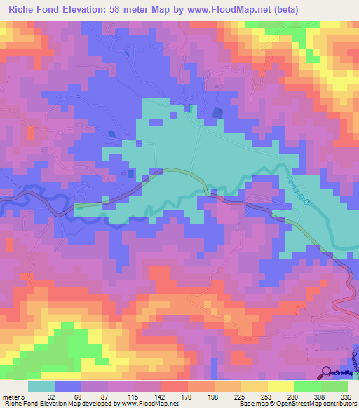 Riche Fond,Saint Lucia Elevation Map