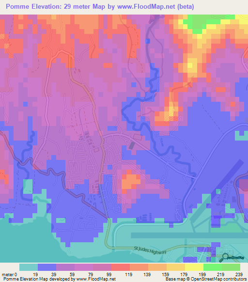 Pomme,Saint Lucia Elevation Map