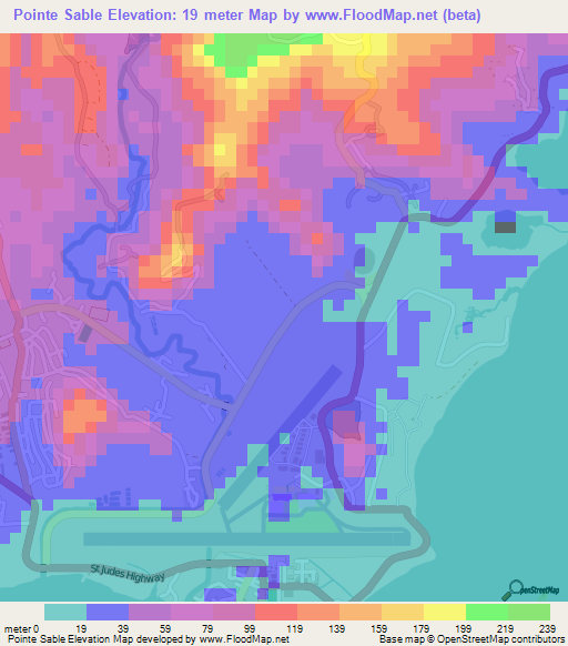 Pointe Sable,Saint Lucia Elevation Map