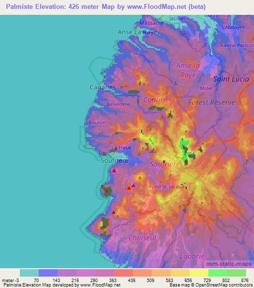 Palmiste,Saint Lucia Elevation Map